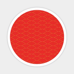 Japanese Seigaiha Gold and Red Pattern Magnet